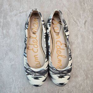 Sam Edelman Ballet Flats 8.5 White Black Canvas Dressy Slip On Comfort Bow Shoes